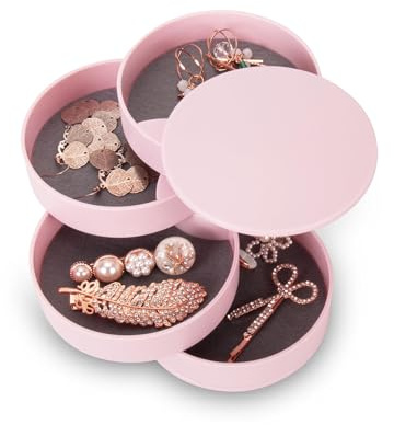 Generisch 4-lagiges Dreh-Schmuckkästchen mit Deckel | Schmuckorganizer für Ohrringe, Ringe & Ketten | Reise-Jewelry-Box (10x10cm) – Geschenk für Frauen(A-rosa)