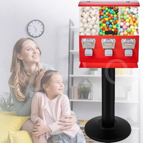 Commercial Triple Gumball and Candy Machine - Gumball and Candy Machine - Triple Vending Machine with Stand and Removable Canisters - Coin Operated Candy and Gumball Dispenser,Red-1to1.37inOutlet
