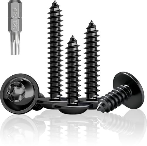 Jyvex 100 tornillos para madera, negro, M5 x 25, A2, cabeza de plato Torx | Cabeza de lente recubierta negra de acero inoxidable para paneles acústicos muebles de madera construcción bricolaje