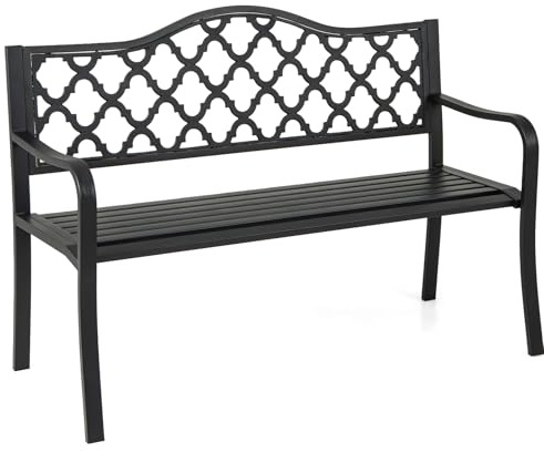 COSTWAY Gartenbank Metall, wetterfeste Sitzbank für 2 Sitzer, Parkbank mit Rückenlehne & Armlehne, Metallbank bis 300 kg belastbar, Eisenbank für Garten, Terrasse, Balkon, 128 x 54 x 89 cm