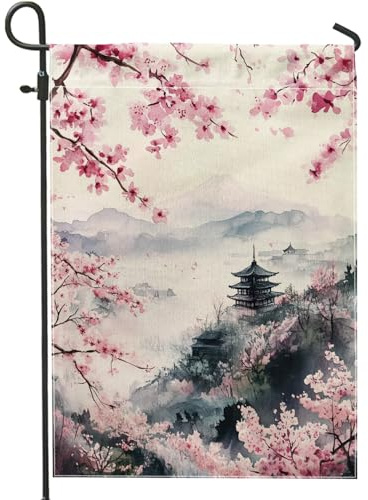 Bandera de jardín de flores de cerezo de primavera, decoración al aire libre, bandera floral de doble cara para decoración del hogar, césped, fiesta, 12 x 18 pulgadas
