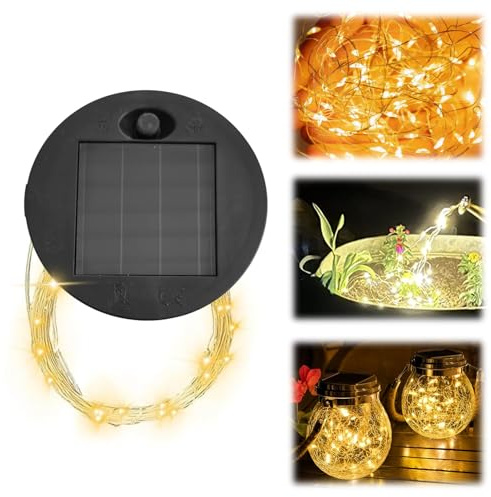 Solar Lichterkette, 7 Cm Solarleuchten Ersatzdeckel Mit 30 Warmweiße LED, Lichterkette Außen Solar Wasserdicht Leuchtet Automatisch, Gartenbeleuchtung Fairy Lights Für Garten, Terrasse, Balkon (1STK)