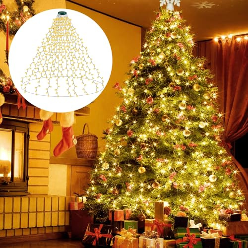 Lichterkette Weihnachtsbaum, 2M*16 Girlanden 400LED Christbaumbeleuchtung mit Ring, 8 Modi mit Speicher & Timer, Wasserdicht, Lichterkette Innen Außen für 180cm, 210cm, 240cm Tannenbaum