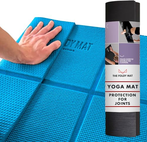 Foldable Yoga Mat Thick, Smart Support and Joint Protection With 4 Folds, Perfect Posture With Body Alignment System + Hands & Feet Sections, Non-Slip Surface, Lightweight and Portable Design