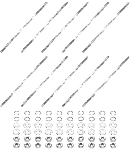 sourcing map 10 viti a doppia estremità, M3 x 100 mm, in acciaio inossidabile 304, a doppia filettatura, con dadi e rondelle piatte e di bloccaggio, vite filettata a doppia estremità, per la