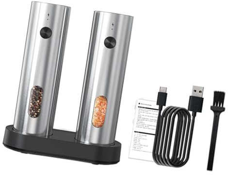 Moulin à poivre et sel électrique sans fil rechargeable - Réglage de la grossièreté - Outil de cuisine sans fil pour épices - Outil de meulage de cuisine