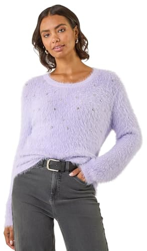 Roman Fluffy Yarn Jumper for Women UK Ladies Thick Sweater Warm Cosy Chunky Knitted Pullover Winter Furry Casual Smart Textured Everyday Cuddly Soft Knitwear