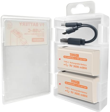 Lot de 2 batteries rechargeables 9 V 3600 mWh 9 V au lithium haute capacité pour détecteurs de fumée, microphones, systèmes d'alarme, jouets, lampes de poche, appareils médicaux, etc