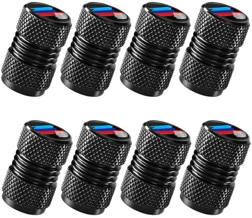 8 Stück Ventilkappen Auto, Robuste Aluminium Ventilkappen mit Dichtung Für Stabilen Reifendruck. Dekoratives Auto Accessoires, Universal Für PKW, SUV, Motorrad, Fahrrad & LKW (Schwarz)