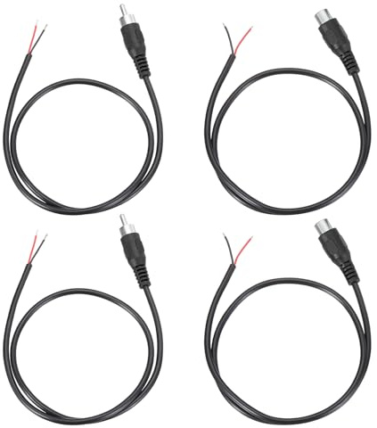 sourcing map 1.6FT RCA to Bare Wire Speaker Cable, 22AWG Replacement Black RCA Male Female Plug to Open End Pigtail Audio Cable Connector Adapter for Amplifier, Home Audio Speakers, Pack of 4
