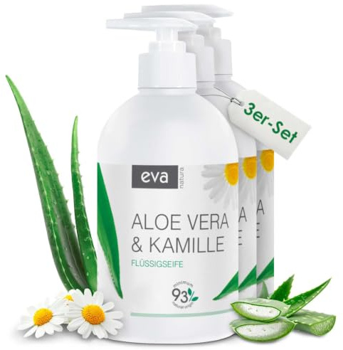 Eva Natura cremige Flüssigseife Aloe Vera und Kamille | Handseife im 3er Pack, 3 x 500ml | sanfte und pflegende Seife