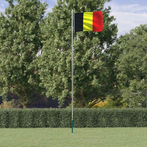 Teenpull Drapeau belge avec mât en aluminium - 6,08 m - Résistant aux intempéries - Indéchirable - Polyester - Pour jardin, balcon, terrasse, extérieur, stade - Décoration