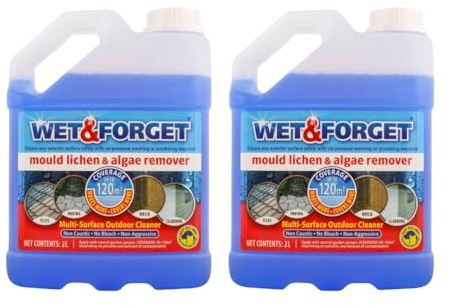 Wet & Forget Mould, Lichen & Algae Remover, Outdoor Patio Cleaner, Black Spot Remover, Bleach Free, Multipack of 2 x 2L