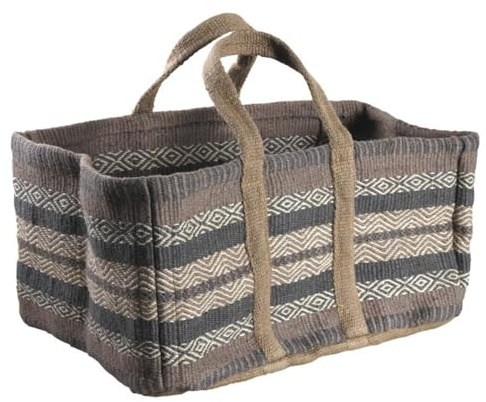 AUBRY GASPARD - Sac à Bûches en Toile de Jute Épaisse Pampa - Beige et Gris - Motifs Teintés - Longueur 60 cm, Largeur 40 cm, Hauteur 30 cm - 2 Anses pour Transport Facilité - Entretien Facile