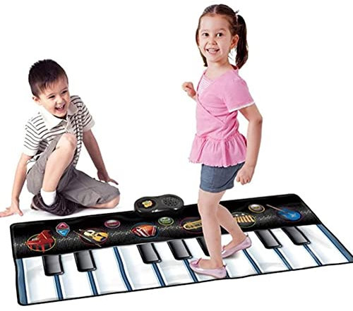 Bakaji Tappeto Tastiera Musicale per Bambini Keyboard Playmat da Pavimento Con 6 Strumenti e Con Funzione di Registratore Playback, 120 x 46cm