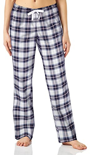 Amazon Essentials Women's Poplin Pajama Pants with Drawstring, Elastic Waist, Blue Plaid, Large