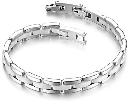 Flongo Keramik Armband Porzellan Damen: pink weiss schwarz silber Herren Pärchen Armbänder Armreif Edelstahl Armkette dünn für Frauen Männer Paar