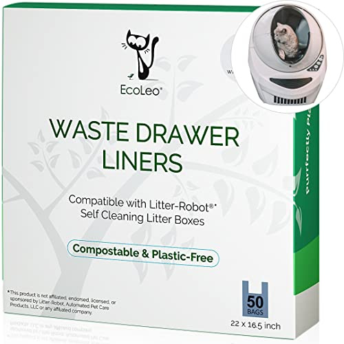 EcoLeo, Compatible with Litter-Robot 3, Plant-Derived and Plastic-free, Handle Waste Drawer Liner Bags, Thick, for Automatic Litter Box, Compatible with Leo's Loo (50-Count)