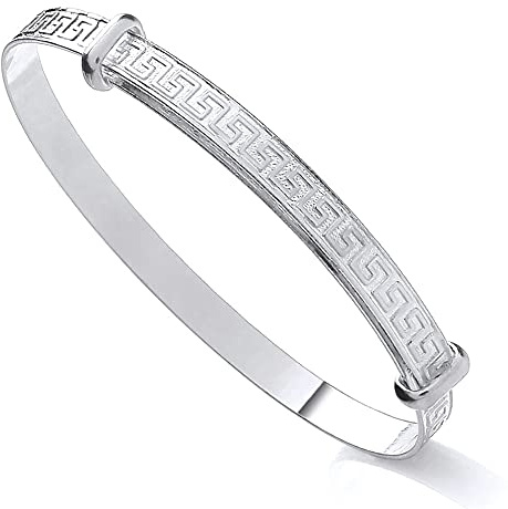 Old English Jewellers Sterling Silver Expanding Baby Bangle - Greek Key Pattern