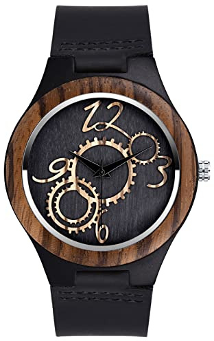 SUPBRO Holzuhren Herren Holz-Armbanduhr Ausrüstung Holzuhr für Herren Analoge Japanisch Holzuhr Quarzwerk Uhr mit Lederband