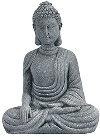 Amosfun Small Buddha Figurines, Sitting Buddha Statue, Sandstone Meditation Buddha Sculpture, Decorative Buddha Ornaments for Home, Yoga Room, Zen Garden Decoration (10cm)