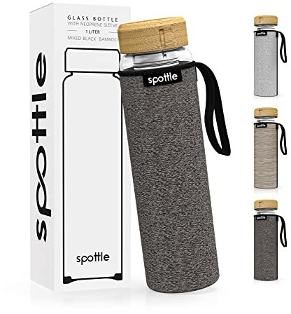 spottle Borraccia da Tè in Vetro 1L con Infusore Acciaio Inox – Borosilicato Doppia Parete, Cold Brew, Custodia Neoprene, Lavabile in Lavastoviglie
