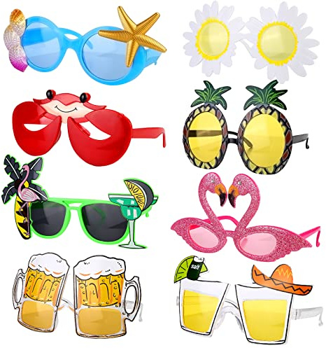 Vegena Partyglasögon - 8 Stycken Roliga Hawaii Tropiska Solglasögon för Luau, Kostym, Strandtema Dekoration, Festtillbehör och Fotorekvisita