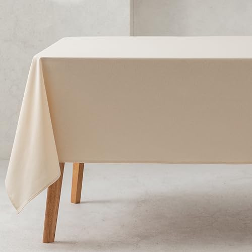 GAMUSI Tischdecke, einfarbig, Bio-Baumwollstoff, wasserdicht, schmutzabweisend, rechteckig, Farbe Ecru, 140 x 200 cm