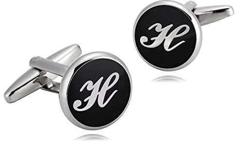 Whoiy Manchettenknoepfe Initialien H, Cufflinks Wedding Edelstahl Schwarz Weiss Hochzeit Manschettenknöpfe für Männer Smokinghemd Kostenlos Gravieren