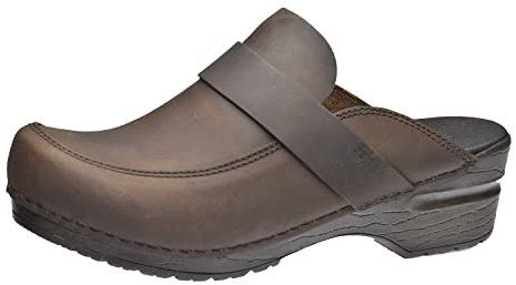 Sanita | Knaus Mule Clog | Original Handmade Flexible Leather Clog for Women | Maximum stability | Anatomical shaped footbed with soft foam | Shock absorbing heel | Mörkbrun | 35 EU