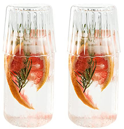 BestAlice Juego de 2 jarras de agua y cristal, 20 onzas/600 ml, jarra de vidrio vintage con vaso de cristal, taza de agua para jugo de vidrio transparente para dormitorio, color blanco
