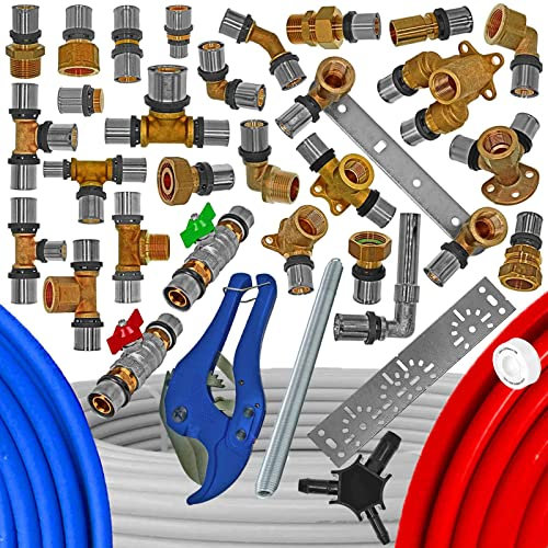 MegaHaustechnik T Stück Mittelabgang mit 1 Rohr Zoll Außengewinde AG für 32,0 x 3,0 mm Mehrschicht Aluminium Verbundrohr Außendurchmesser x Wandstärke Press Fitting aus Messing TH U Profil Kontur
