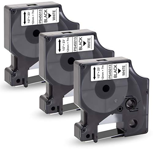 Pristar Kompatibel Etikettenband für D1 45013 S0720530 12mm Schwarz auf Weiß Schriftband für LabelManager 160 210D 280 360D 420P 450 400 500TS 640cb LabelPoint 100 150 200 250, 3 Stück