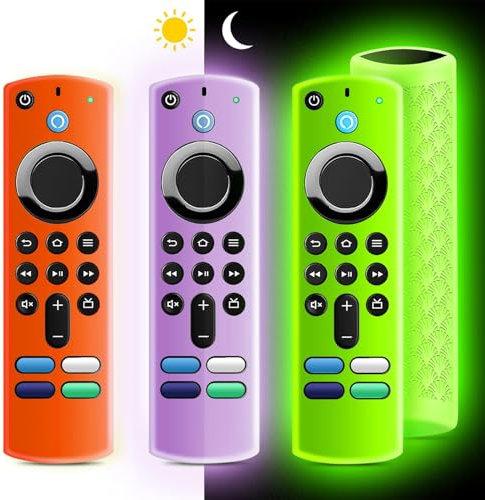 ONEBOM (3-pack) silikonskyddande fjärrkontrollfodral, silikonkontroll fodral skinn | lyser i mörkret (grön och lila och orange)