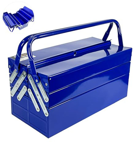 FITHOIST Metal Cantilever Tool Box, 3-Tier 5 Tray Fold Out Steel Tool Box with Handle, 18 inch Stack-able Portable Tool Storage Box Organizers Tool Chest for Household Factory Warehouse Repair Shop