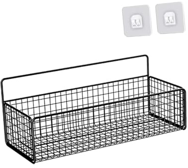 perfk Hängender -Organizer, Draht-Hängekorb, Schrank-Aufbewahrungskorb, Stabiler Stahldrahtkorb für Bastelraum, Küche, Zuhause, Schwarzes L mit Aufkleber