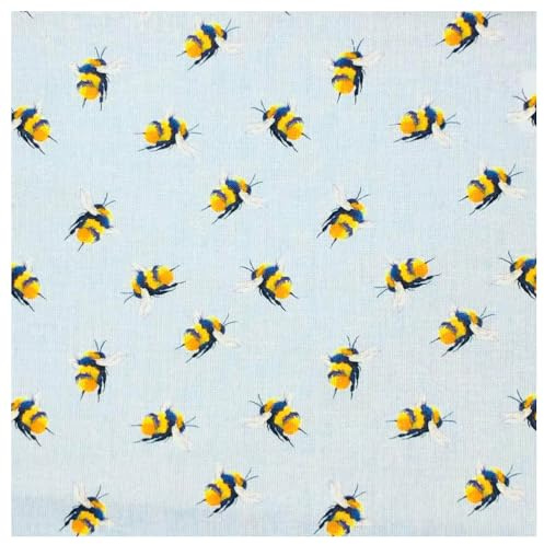 TRIXES 1m Stoff aus 100% Baumwolle – Design mit blauen Hummeln