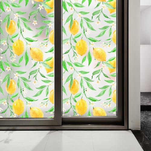 Sichtschutzfolie 3D Fensterfolie Glasdekorfolie PVC für Badezimmer Kinderzimmer Küche,Schlafzimmer Wohnzimmer Esszimmer Büro Hotels Klassenzimmer 44.5cmx300cmZitronenbaum