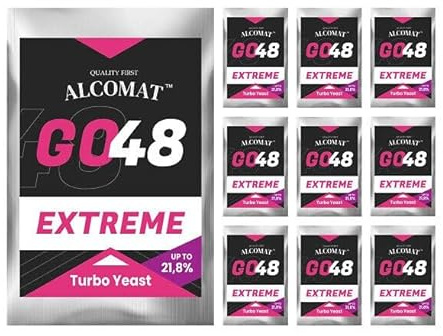 Alcomat GO 48 Extreme Trockenhefe | Reinzuchthefe für hochprozentigen Alkohol bis zu 21,8% | Weinhefe und Spirituosenherstellung | Gärvolumen bis 25 Liter | Thermisch Resistent, 10 Stück