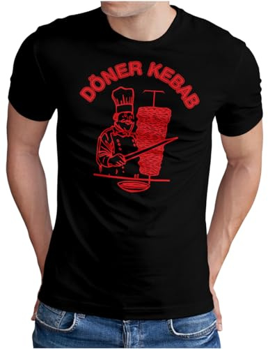 OM3® Döner Kebab T-shirt | Män | Dönergrill-logotyp kulspett, S – 5XL, svart, XXL