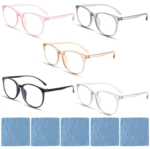 Scettar 5 Piezas Gafas de Lectura Anti Luz Azul, Lentes Transparentes para Ordenador, Gafas Sin Graduar Anti-reflejantes para Hombre y Mujer, RJK-WS078-04