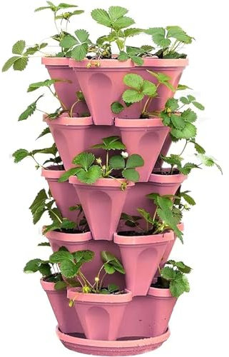 ZJTBDATG Pflanzturm mit Stapelbaren Pflanzgefäßen 6 Stöckiger Fourpetals Vertikaler Garten für Gemüse Erdbeeren Kräuter und Blumen Geeignet für Innen und Draußen Übertopf Platzsparend,A,6pcs