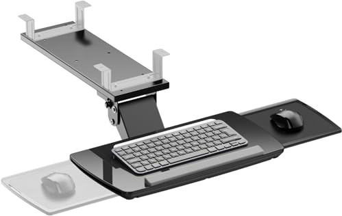 Allcam KBTUD12 Ergonomische Tastaturablage für den Schreibtisch, neigbar, drehbar, mit Adapter für höhenverstellbare Stehtische