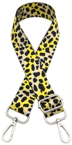 Whakano Leopardenmuster Schulterriemen Riemen 3,8cm Breit,Verstellbar Taschengurte Zum Wechseln,Längenverstellbarer 75-130cm,Taschen Strap für Schultertasche,Umhängetaschen,Silberne Schnalle,Gelb