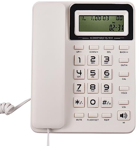 Telefono fisso Con cavo tavolo Telefono fisso Con Display LCD Funzioni Mute/pausa/attesa/Flash/ricomposizione/vivavoce/calcolatrice per Home Hotel ufficio banca Call Center - Bianco sporco