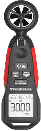 ZOYI ZT-FS1 Portable Anemometer, Digital Handheld Wind Speed Meter 0.4–30 m/s, −20–60 °C Temperature & 0–100% RH Humidity, CFM/CMM Airflow, Max/Min/Avg, Backlit LCD, Data Hold