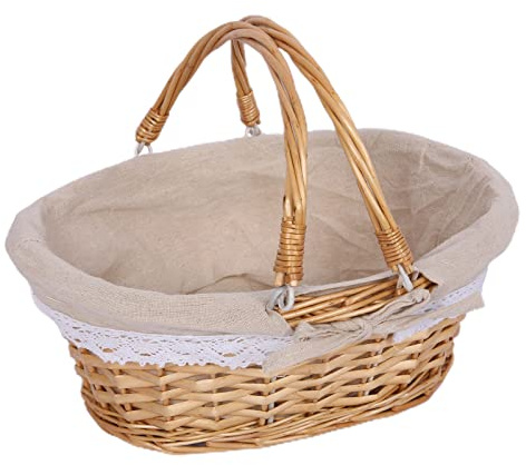 HAOHIZE Cesta de mimbre con asa, cesta tejida plegable con asa portátil, cesta de picnic de ratán con asas plegables y forro de tela de lino (pequeño1)