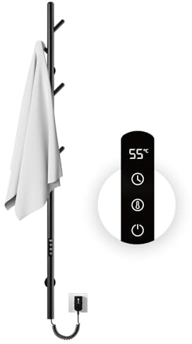 OihPaw Scaldasalviette Elettrico,1530x32mm termoarredo Elettrico Bagno,con Schermo LED e Funzione di temporizzazione,Nero scalda salviette da Bagno Elettrico Parete,Asta stendibiancheria elettrica