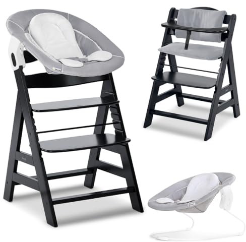 hauck Chaise Haute Bébé Évolutive Alpha Plus avec Insert Nouveau-né 2-en-1 – Utilisable dès la Naissance avec Réducteur Amovible et Coussin d’Assise Inclus, Idéal pour Repas - Noir
