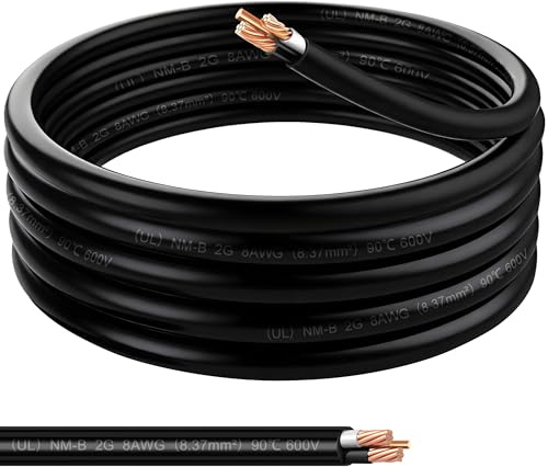8/2 NM-B Wire with Ground,25FT,Non-Metallic Sheathed Cable, 8/2+10/1 AWG,Electrical Wire for Residential Building, Indoor Wiring Projects, Lighting,Hot tub, EV Charger,Not for Outdoor Use